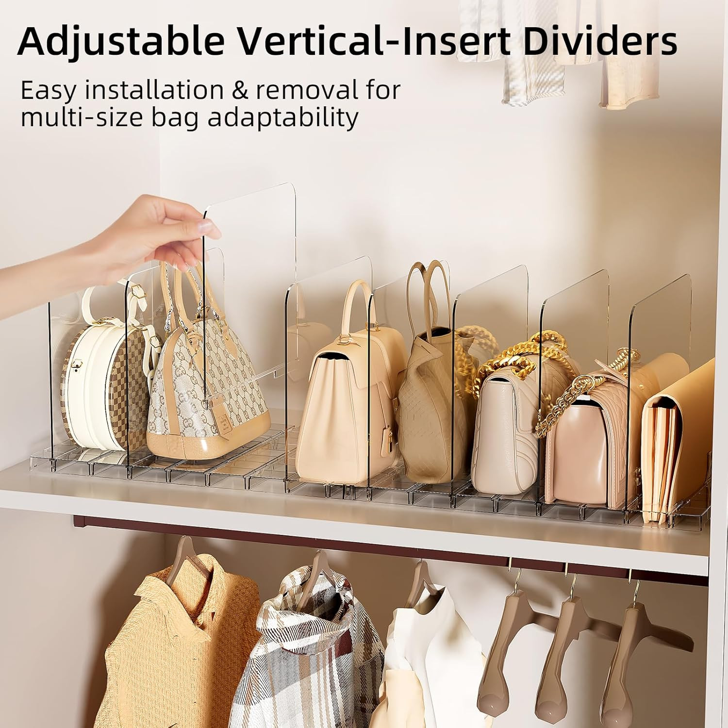 Acrylic Purse Organizer Dividers for Closet Shelf, 4 Pack, Clear Storage Solutio