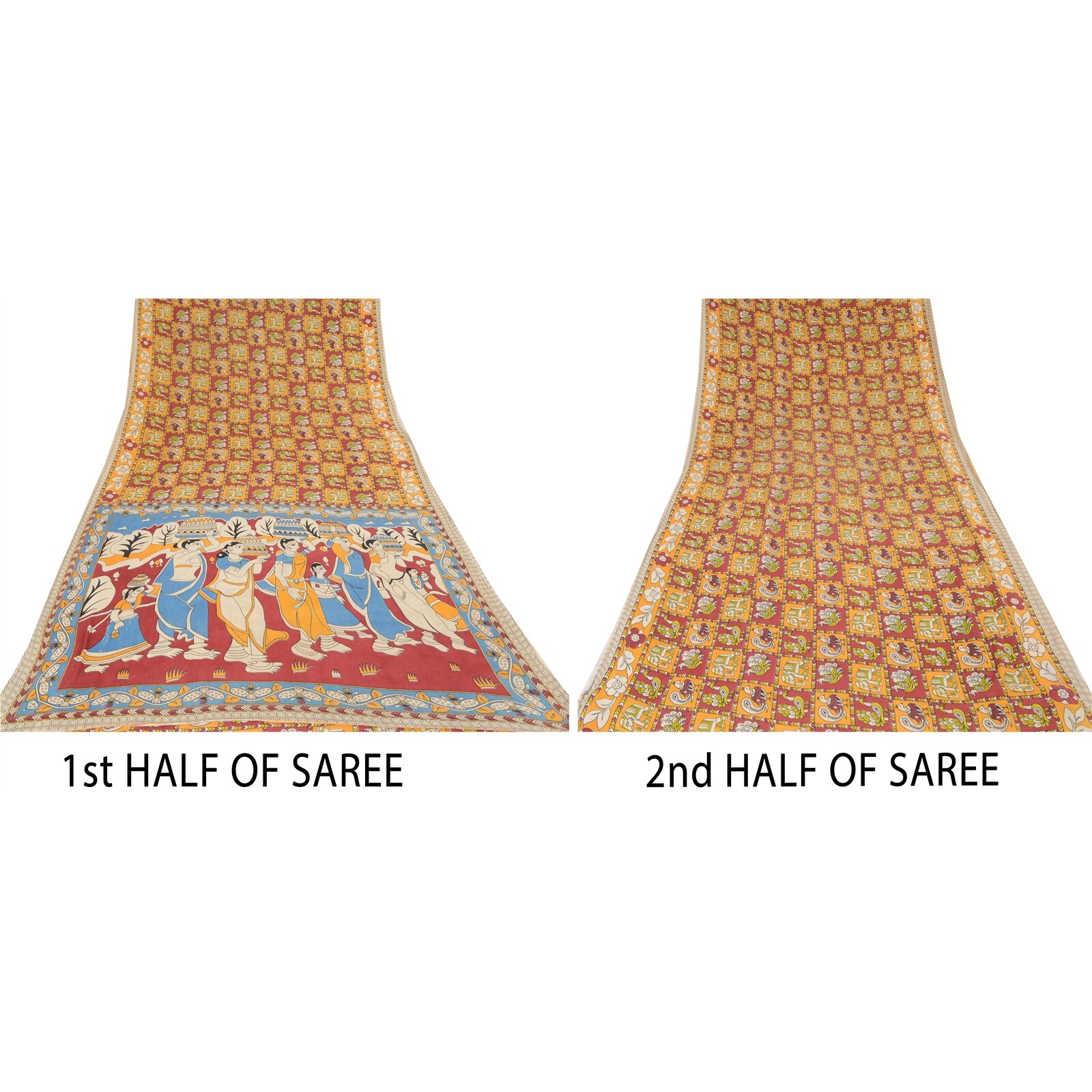 Sanskriti Vintage Sarees Pure Cotton Pattachitra Block Printed Sari Craft Fabric