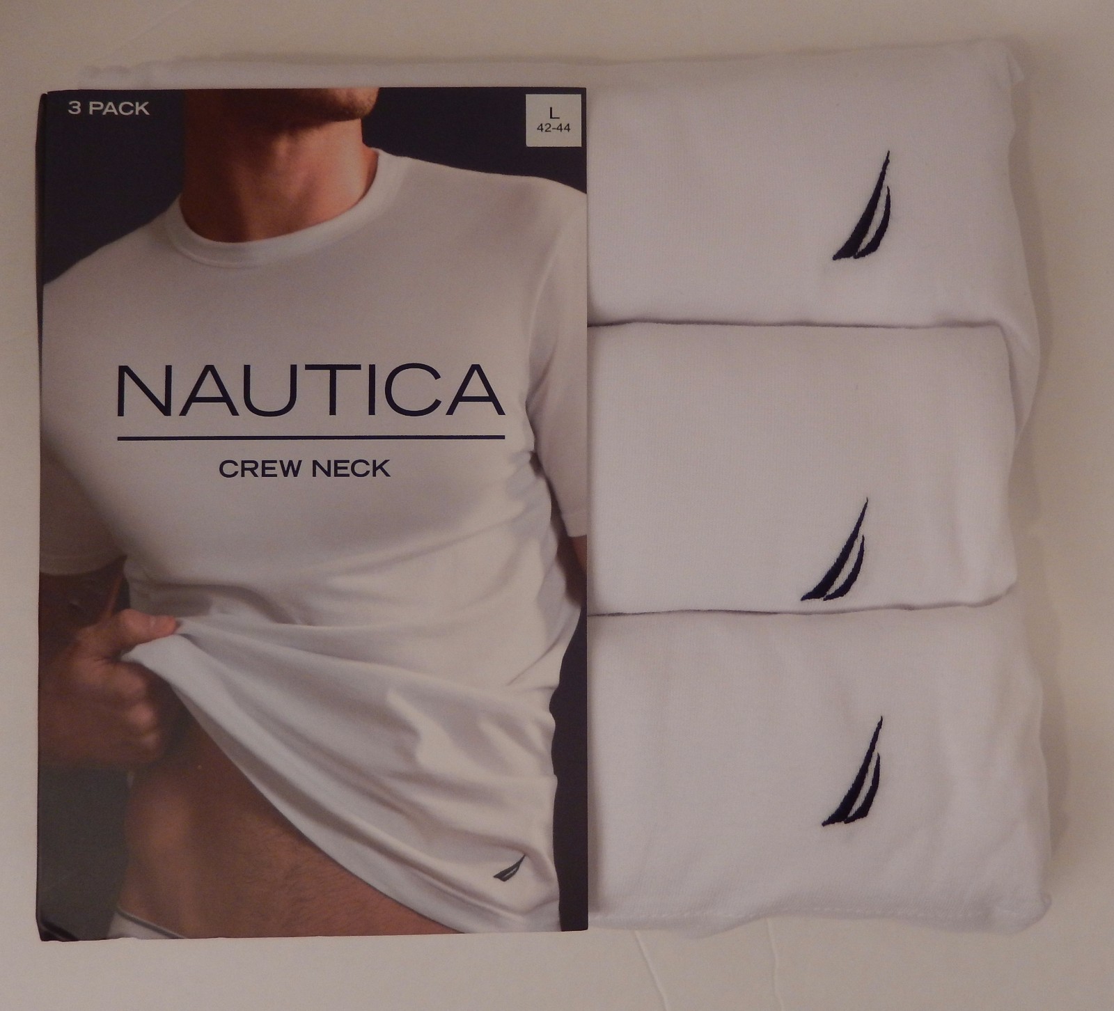 3 GENUINE NAUTICA MENS COTTON WHITE CREW-NECK S M L XL XXL T-SHIRTS UNDERSHIRTS