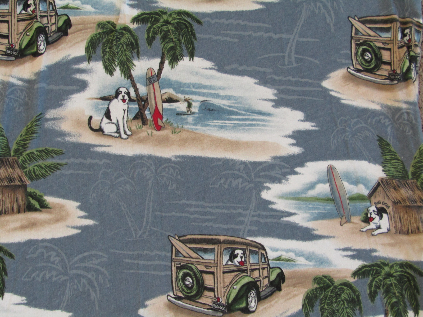 BIG DOG ALL OVER PRINT POLO SHIRT HAWAIIAN TROPICAL ISLAND WOODIE SURFER MENS L