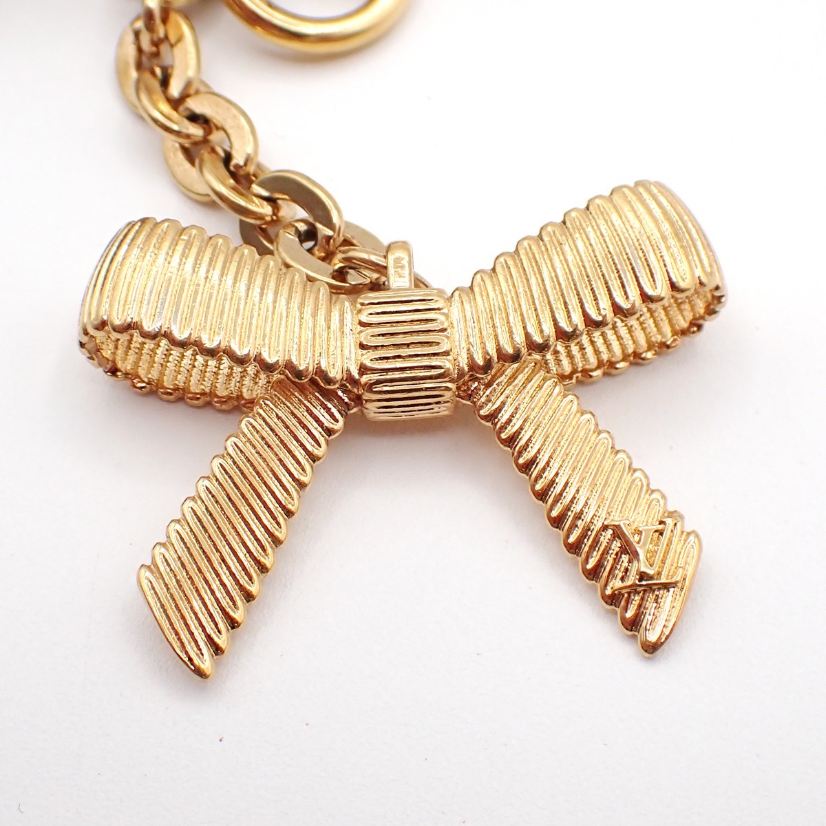 LOUIS VUITTON Logo Tassel Ribbon Bag Charm Blue Leather Gold M65128 62TA573