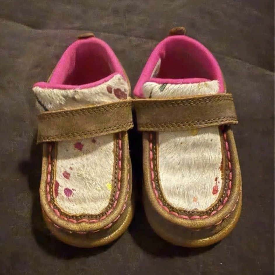 Twisted X Unisex Kids Moccasin Casual Shoes Brown/White/Pink Hook & Loop 5