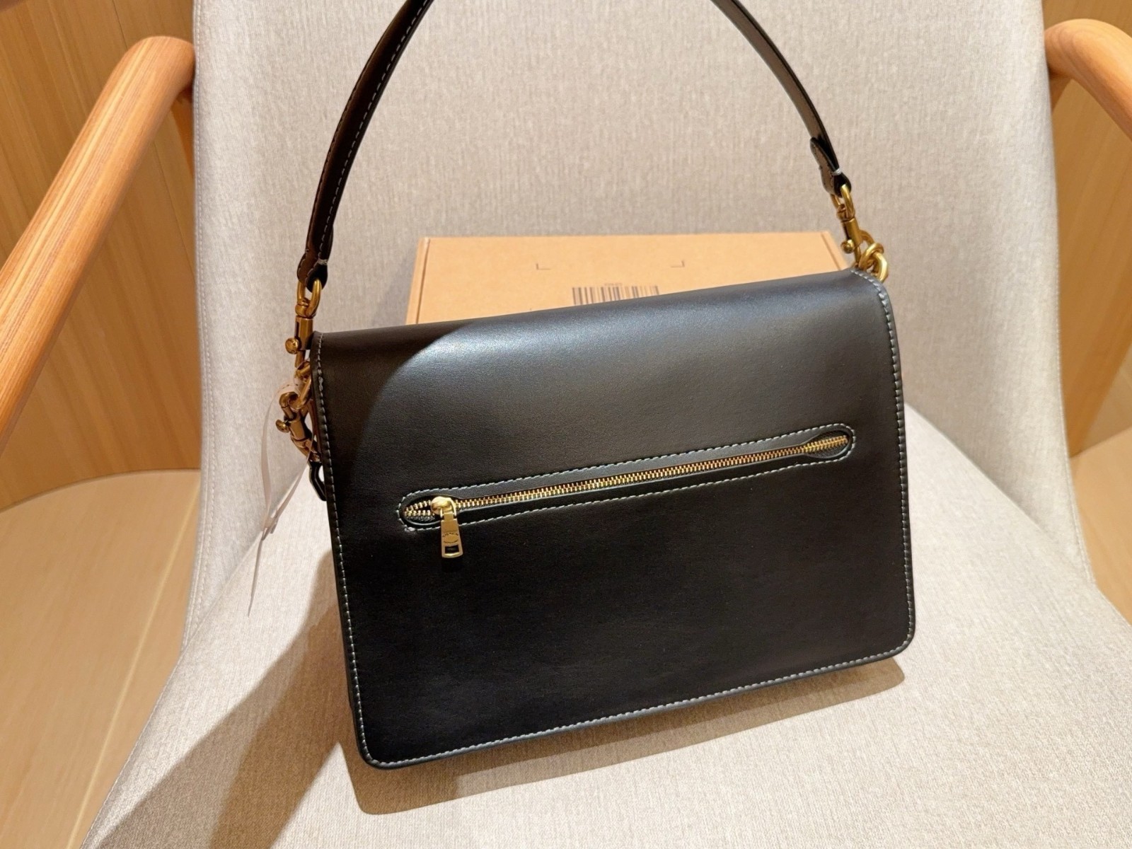 COACH Classic Flap Black Leather Large Shoulder Bag with Chain Crossbody Bag