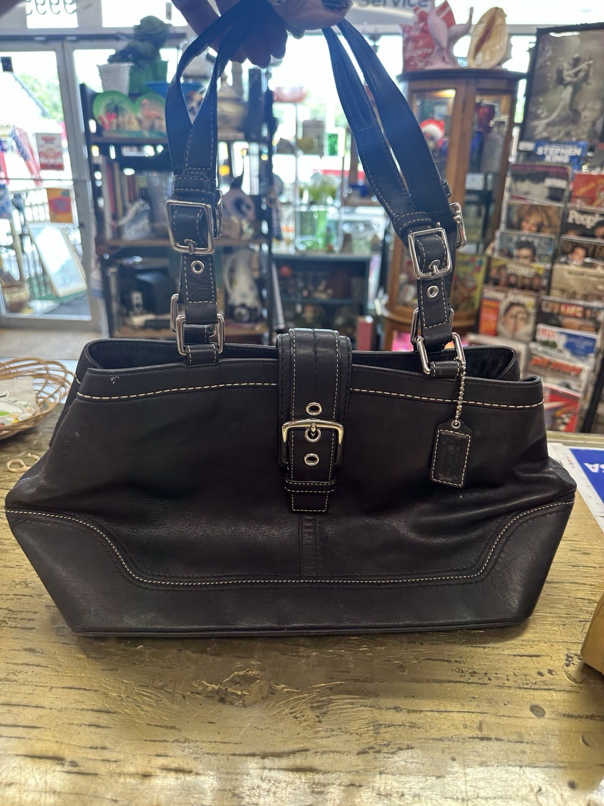 Coach Shoulder Bag Hampton Carryall Black Leather Satchel F12602