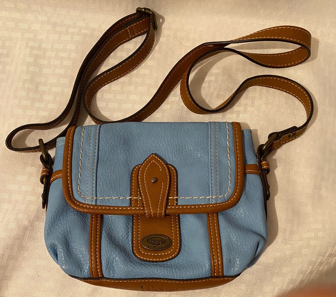 B.O.C. Womens Lt. Blue & Tan Pebbled Faux Leather Shoulder Bag