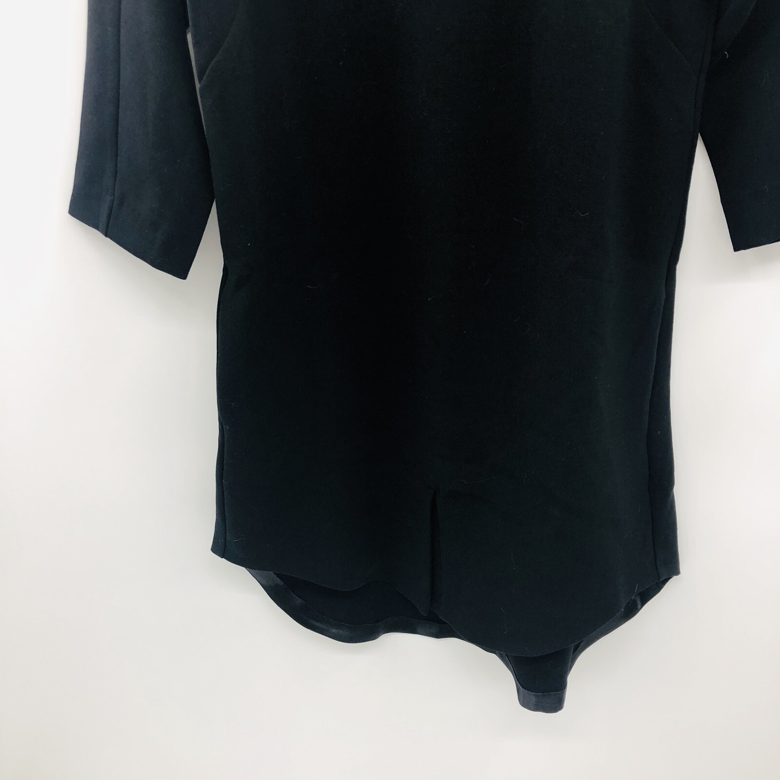 ASOS Womens Size 4 3/4 Sleeve Shift Dress Flutter High Low Hem Black Pockets
