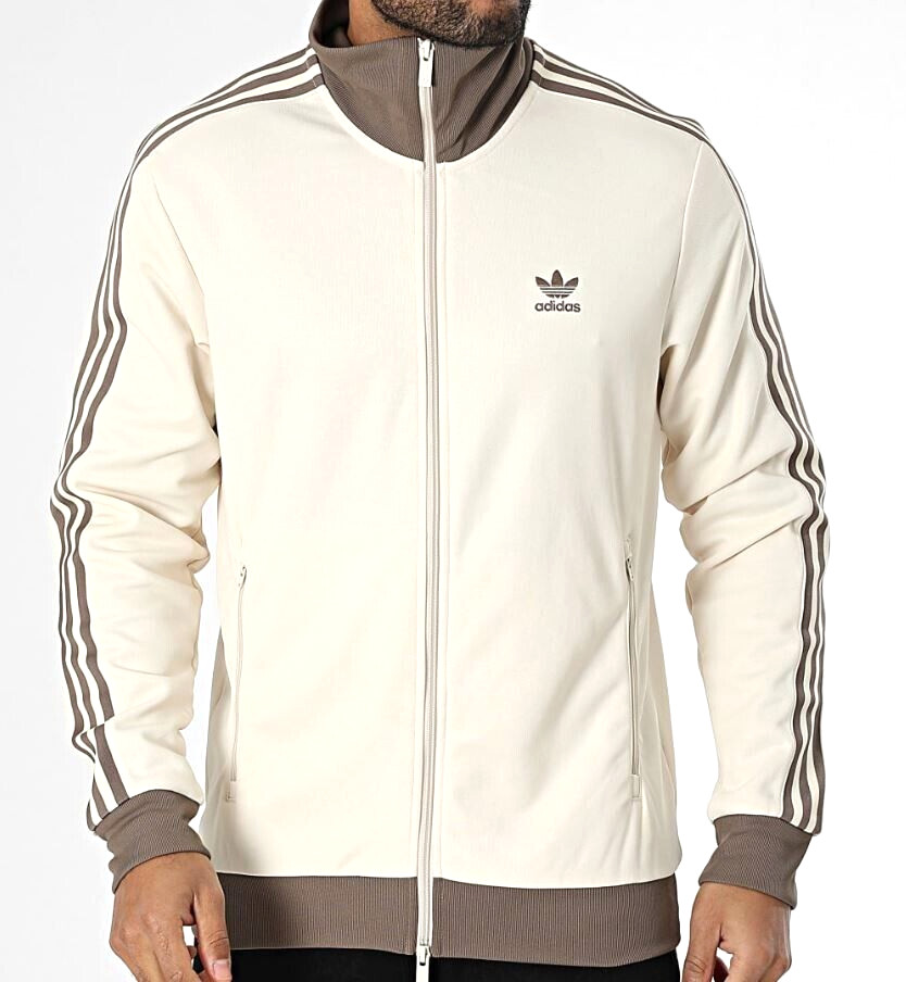 NEW MENS ADIDAS ORIGINALS BECKENBAUER TRACK JACKET ~ LARGE #JP2522 WHITE BROWN