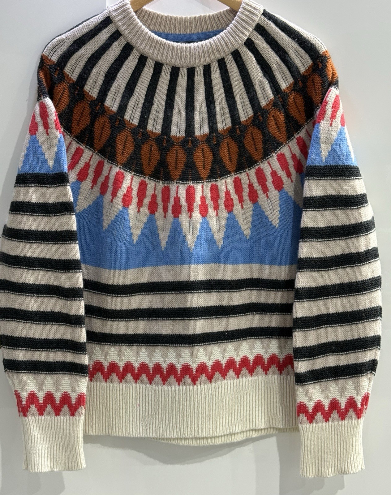 White Stuff Fair Isle Lambswool Jumper UK 14 Blue Nordic Pattern Wool Blend