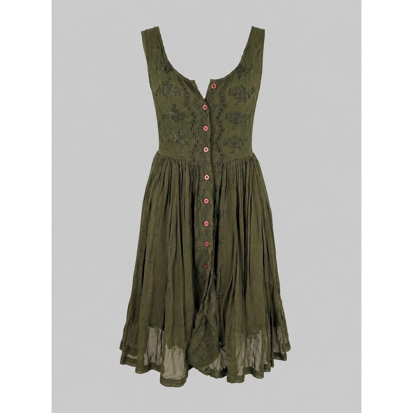 Bongo Vintage 90s Olive Green Embroidered Button Front Dress NWT Size M