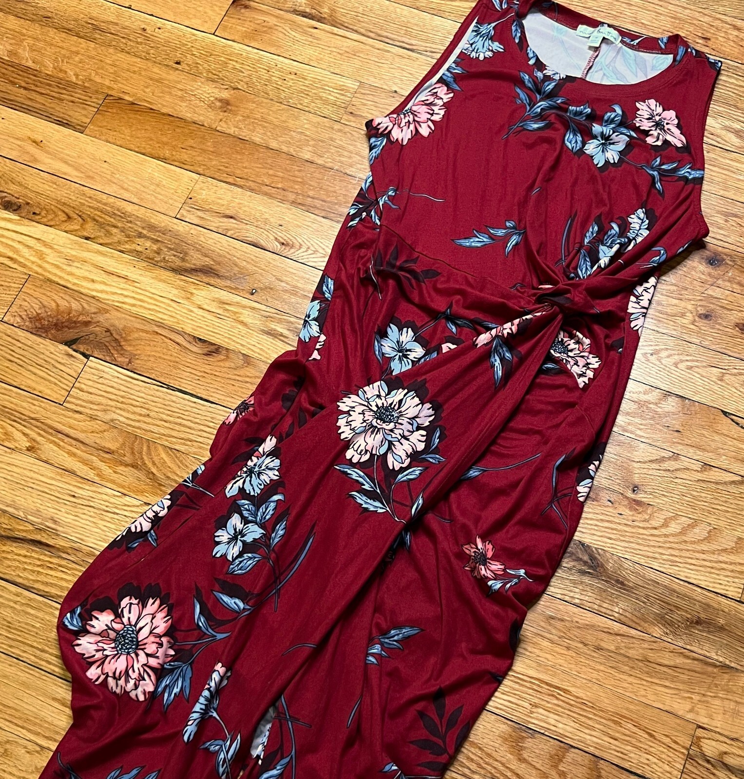Nine Britton Sleeveless Floral Wrap Midi Dress Red Size Medium 43 in Long