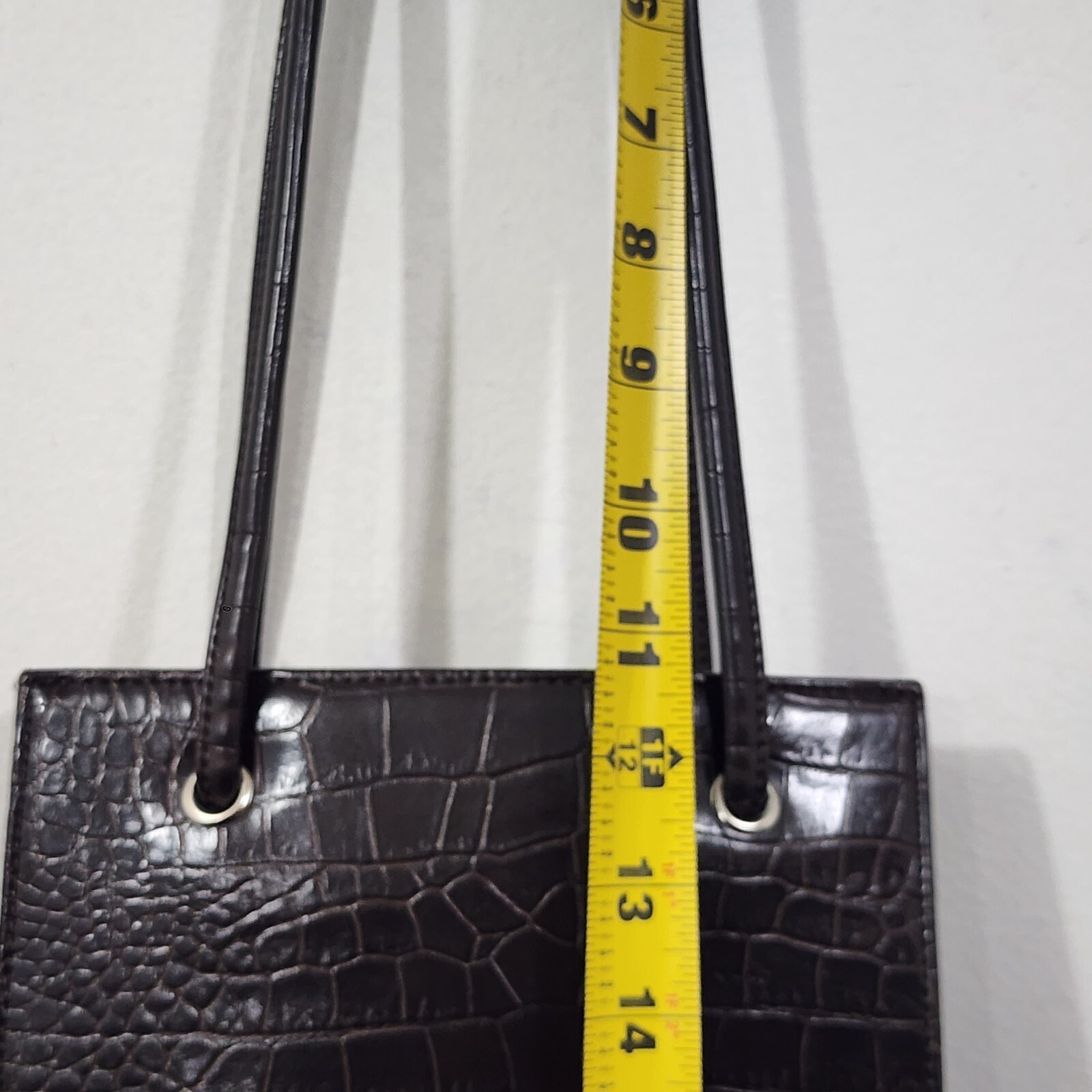 Vintage 90s Nine West Croc Embossed Shoulder Bag Brown Faux Leather Nylon Lining