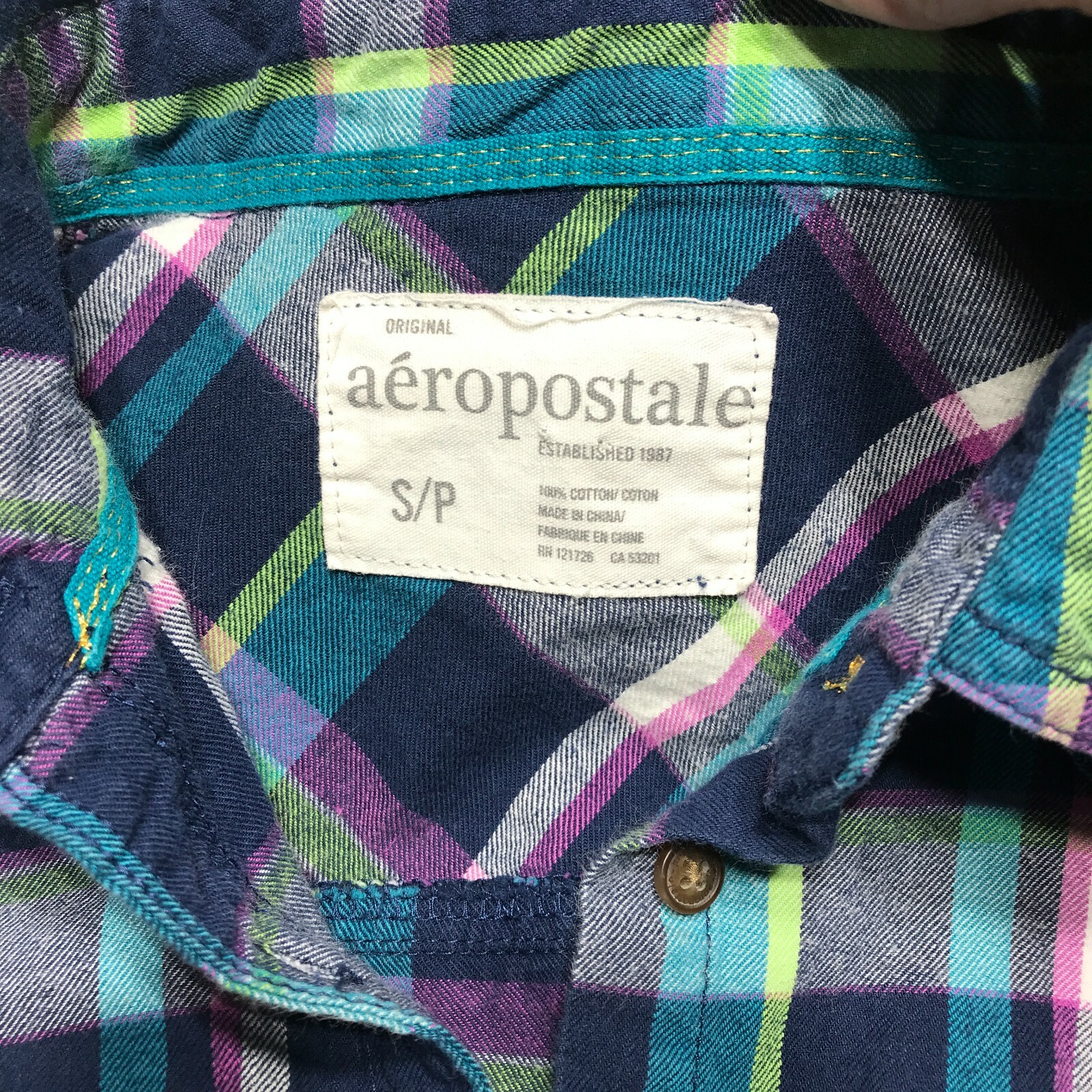 Aeropostale Button Up Womens Size S/P Casual Plaid 100% Cotton 2 Front Pockets