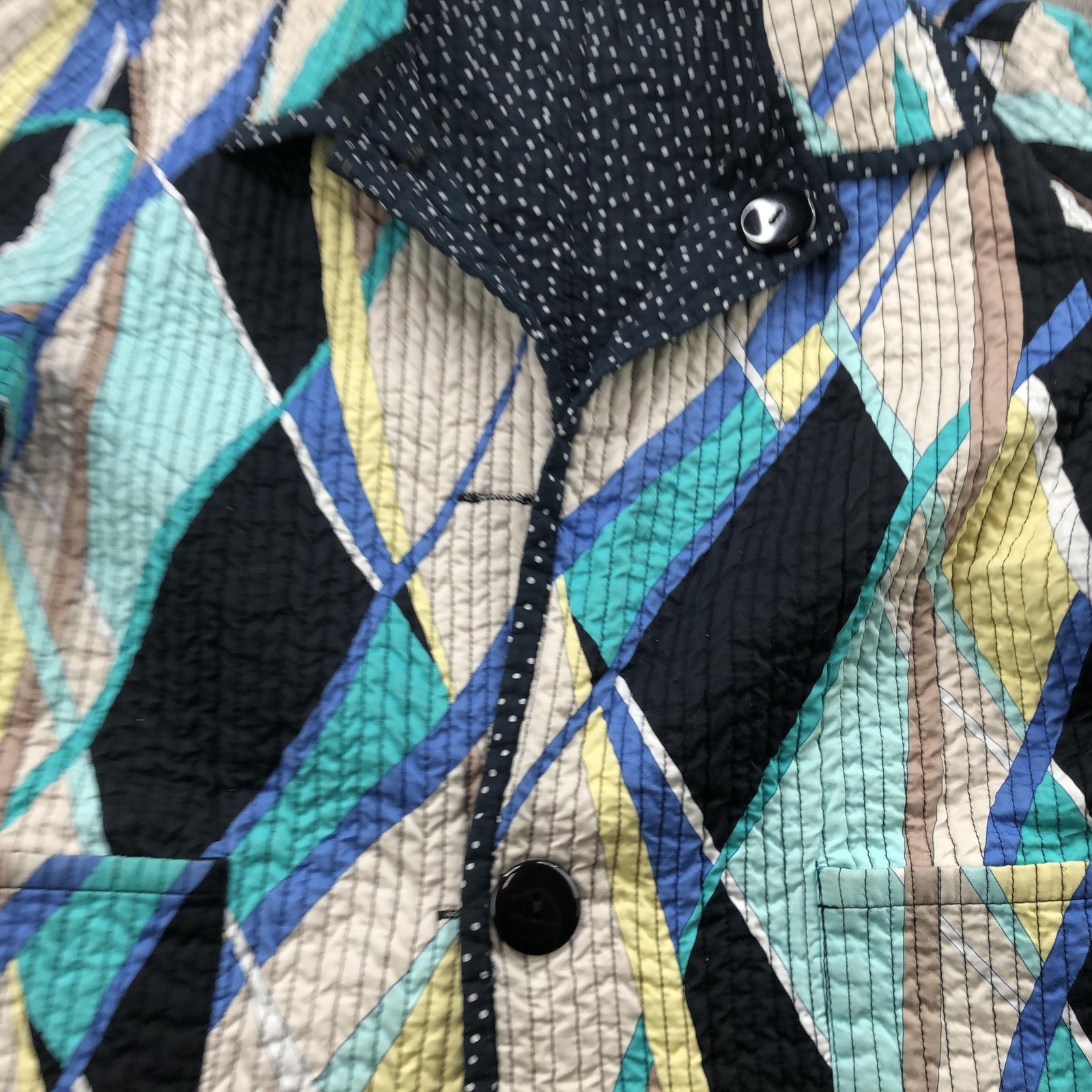 Reversible Quilted Cotton Jacket Womens Medium Multicolor Geometric Polka Dot