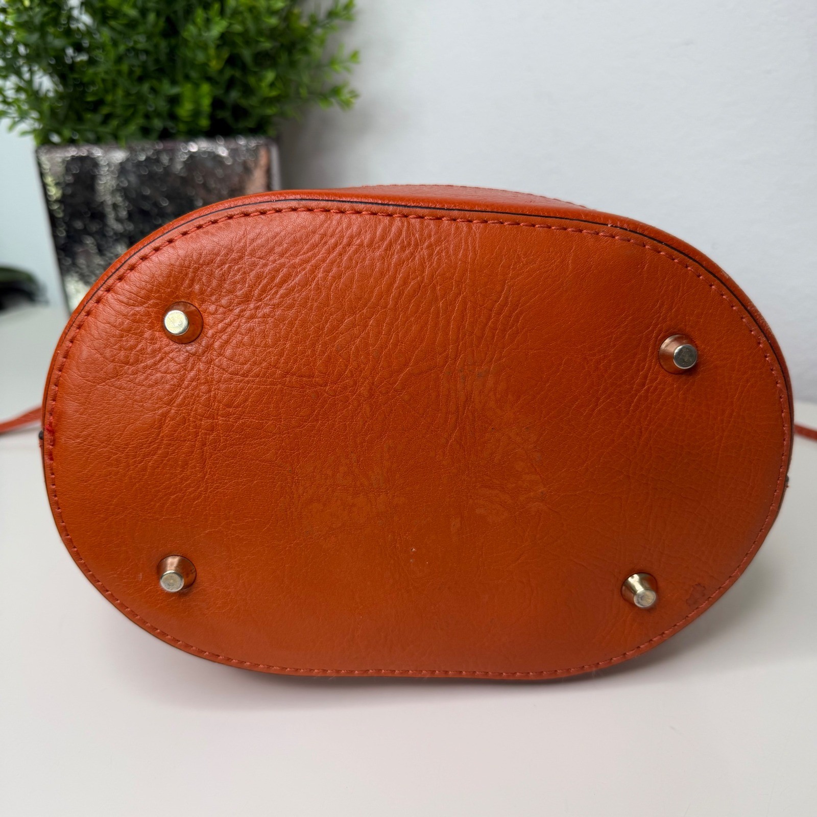 Divina Firenze Bucket Bag Womens Orange Woven Straw Leather Italian Boho Small