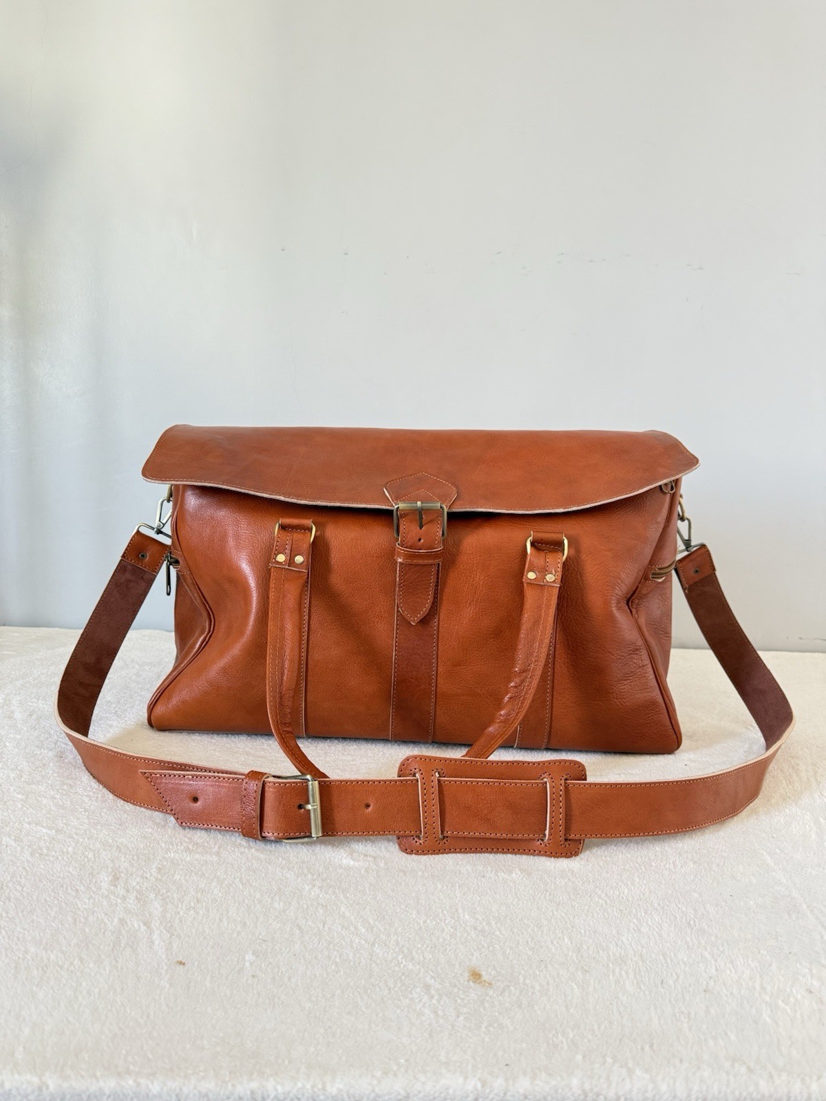 Genuine Leather Travel Bag – Cognac Caramel Brown | 55 × 35 × 25 cm – handmade