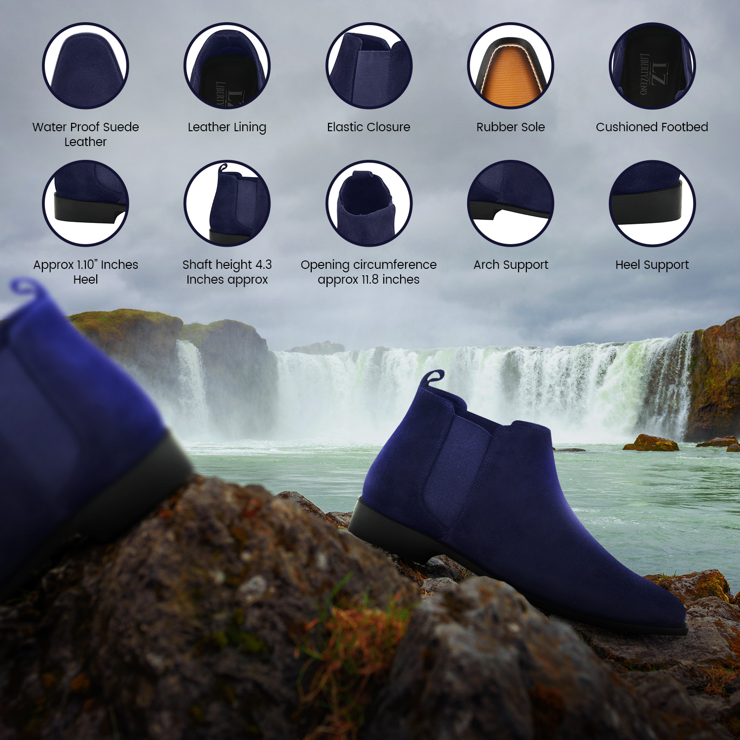 LIBERTYZENO Mens Genuine Leather Boots Waterproof Suede Desert Chelsea Boots