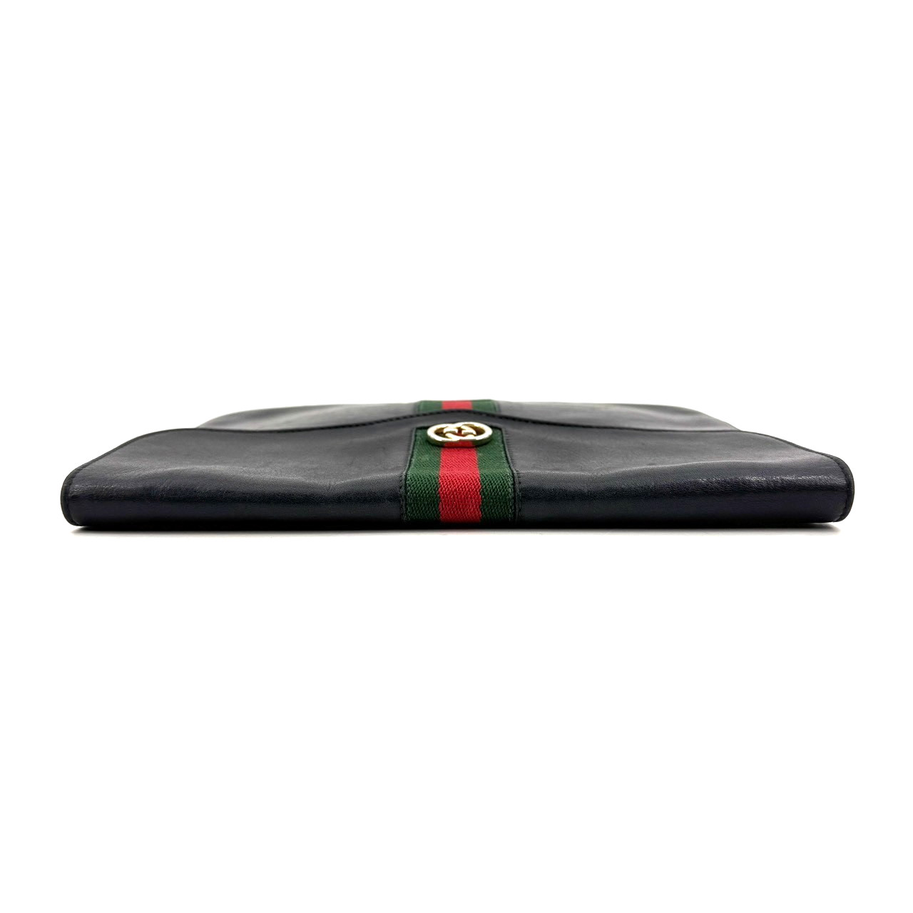 Vintage Gucci Sherry Line Clutch Bag Pouch Black Leather Authentic From Japan