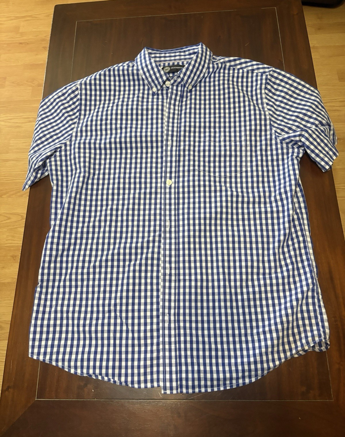 Weatherproof Men’s Blue/White Check Cotton Blend Woven Stretch Button-Down L