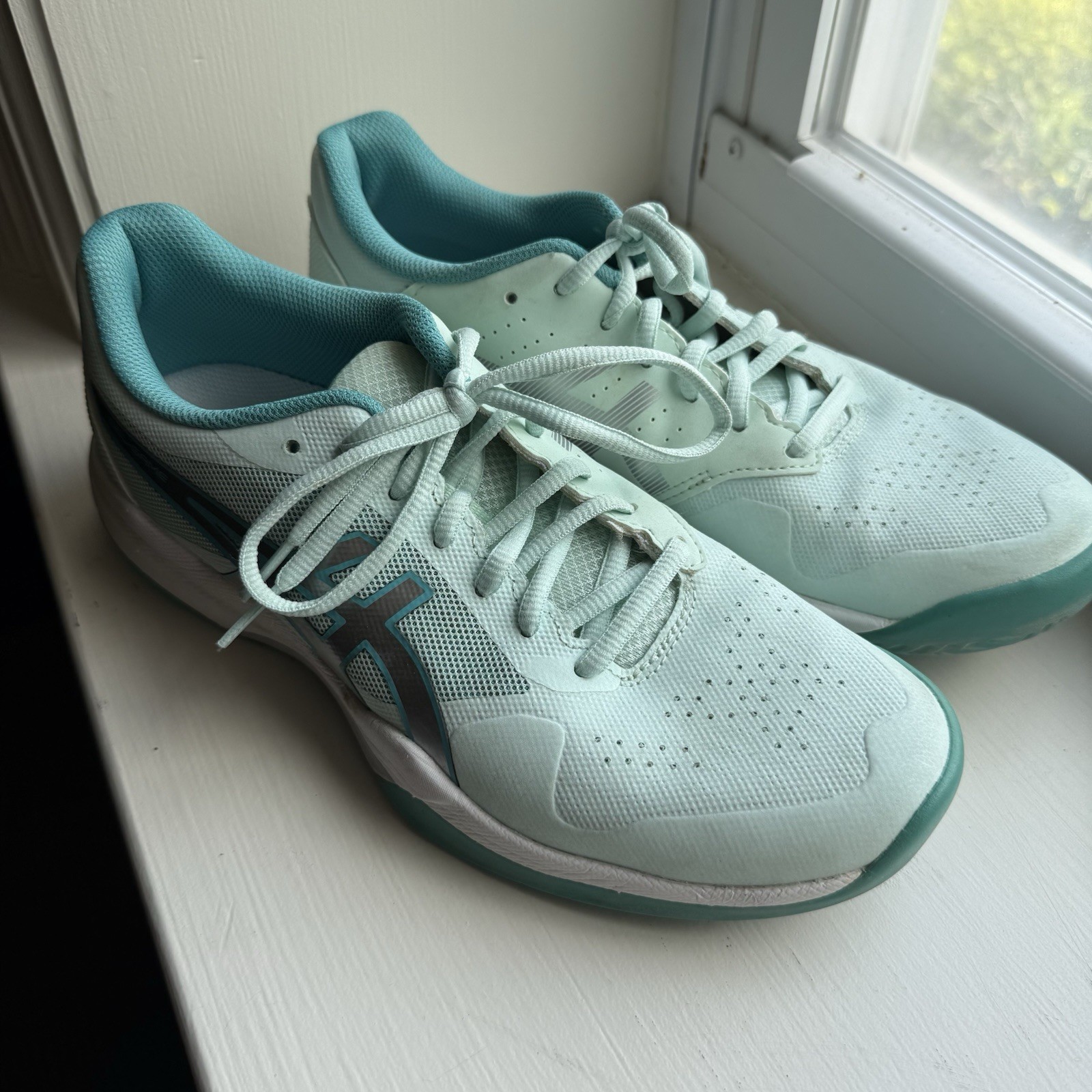 Asics Gel Game (1042A036) Womens Tennis Shoes Sz 9 Teal Green Silver White