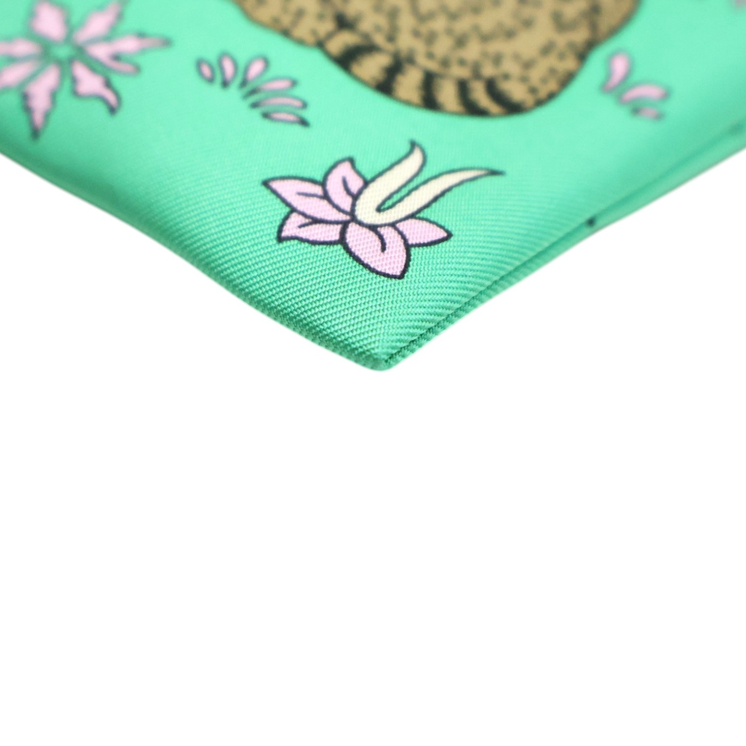 HERMES Les Leopards Silky Pocket Pouch Silk Green U Stamp H083771CKAD