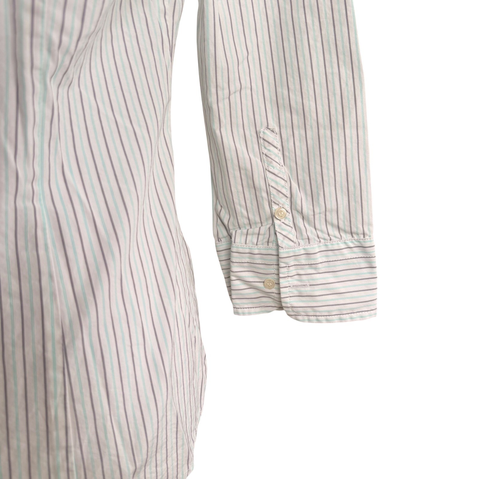 J.Crew Womens Small Teal Grey Striped 100% Cotton 3/4 Sleeve Button Down Shirt
