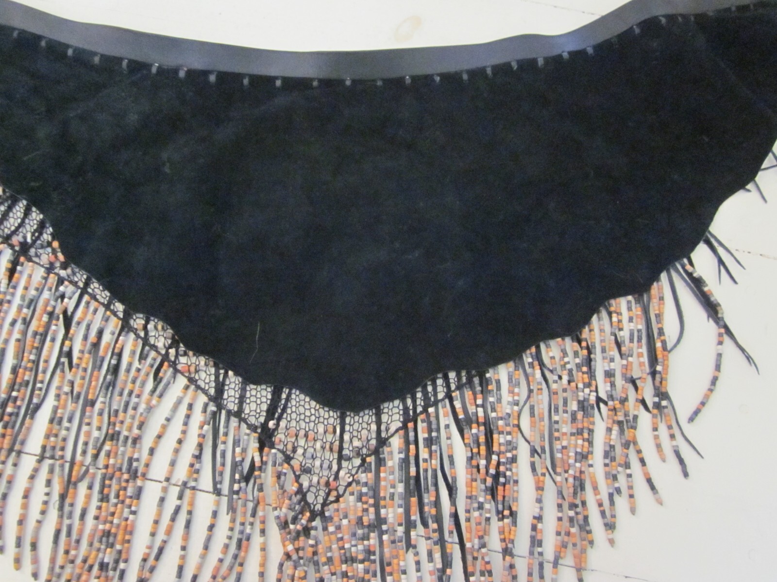  Hand Made Beaded Mesh and Leather Fringe 56″ Hip/ Shoulder Scarf
