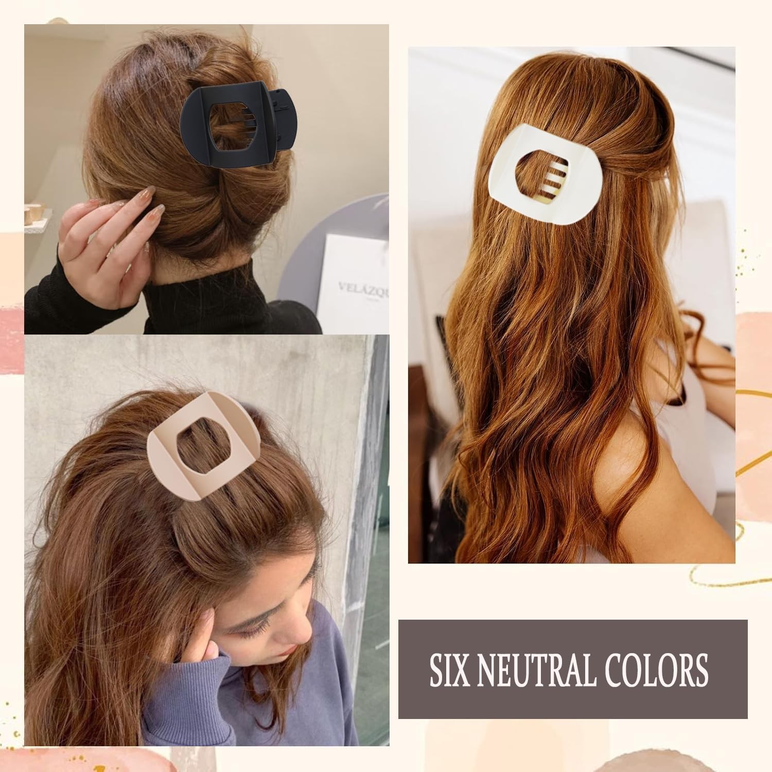 6 PCS Flat Hair Clips for Women, Ergonomic Curved 1 Count (Pack of 6), Beige