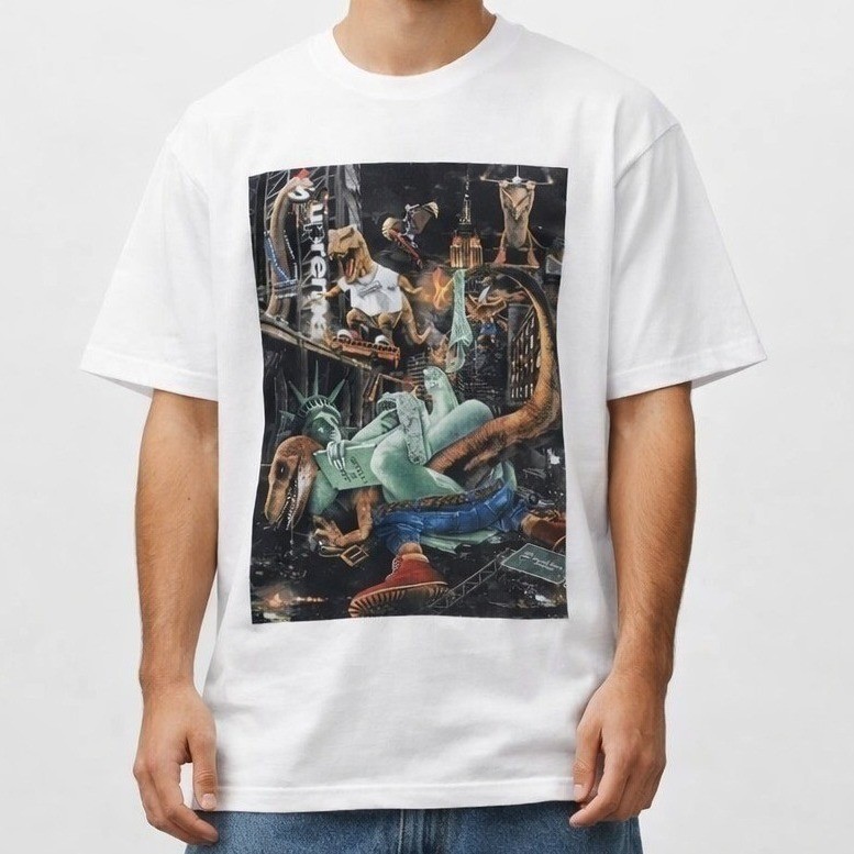 Supreme SS23 NYC T-Rex Dinosaur Graphic Tee White Men M Cotton Made In The USA