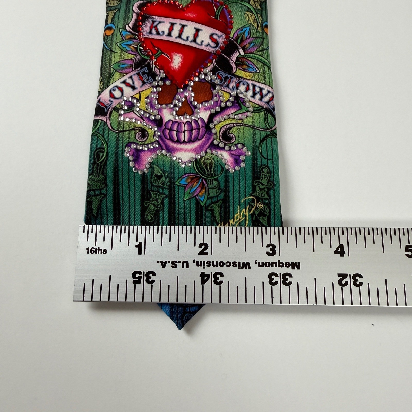 Ed Hardy Love Kills Slowly Rhinestone Silk Tie Christian Audigier Y2K