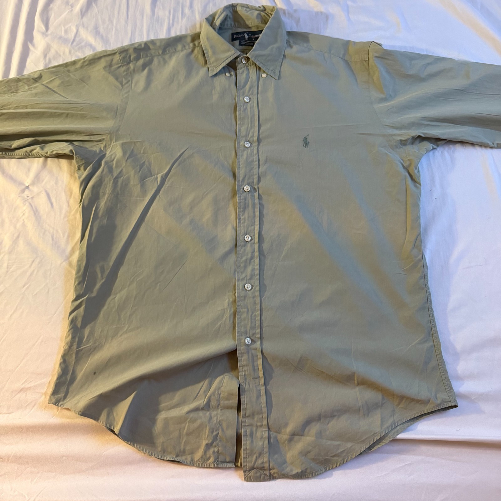 Ralph Lauren Yarmouth Button Down Shirt Cotton Men 15 1/2 -34 Olive Green Pony