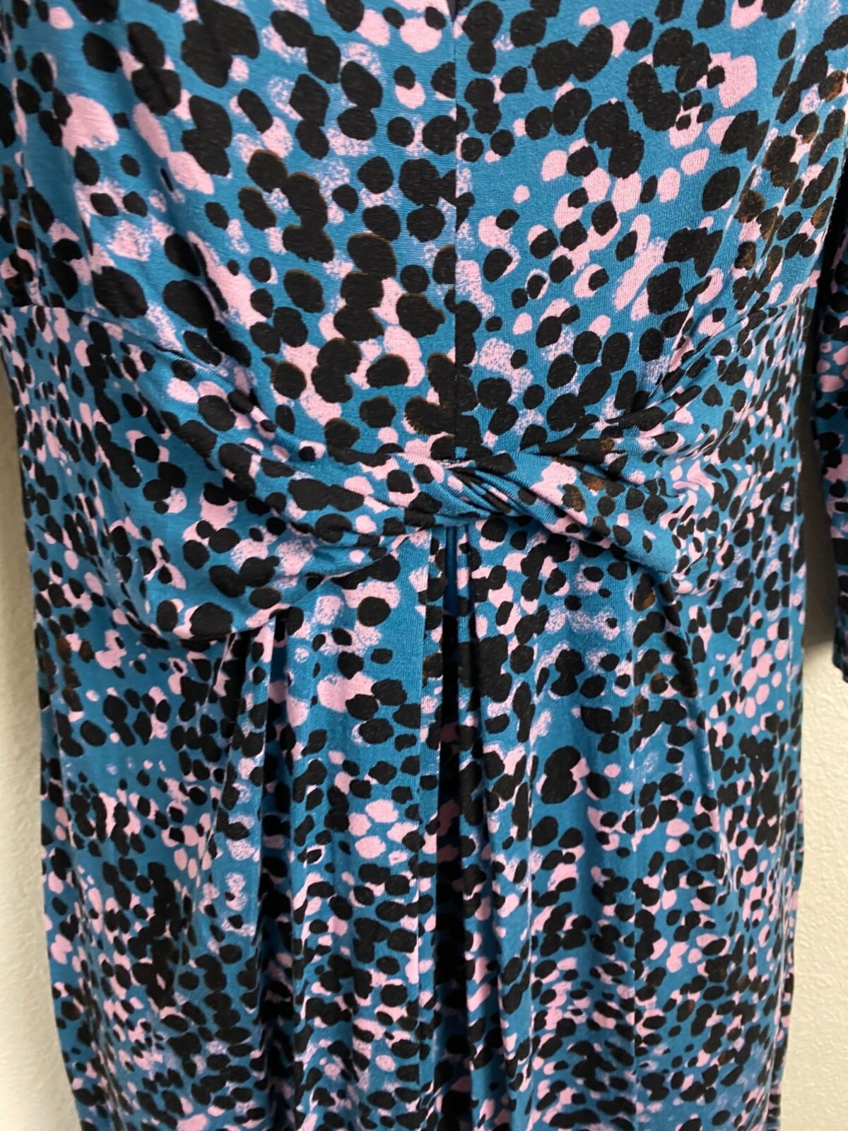 Seraphine Blue Abstract Maternity Dress Women Size 4 3/4 Sleeve Jersey Stretch