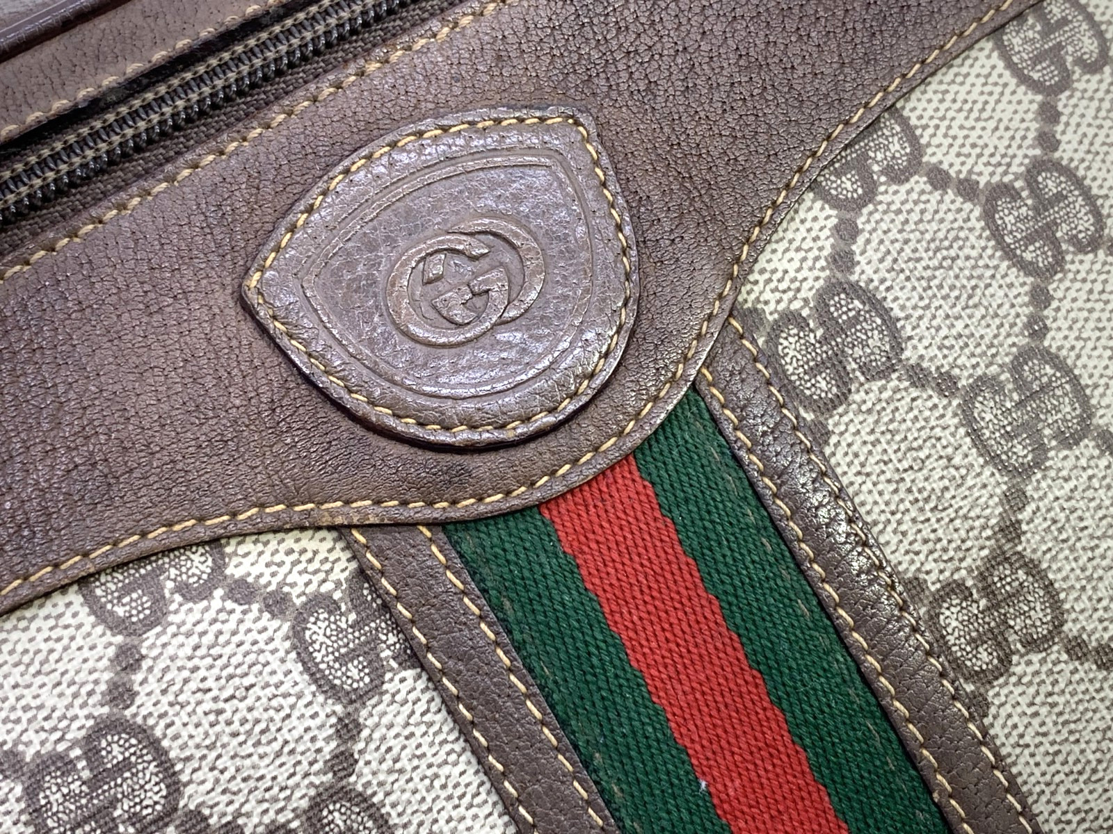 GUCCI VINTAGE Ophidia Shoulder Bag Web Stripe Logo Brown Classic Rare Authentic