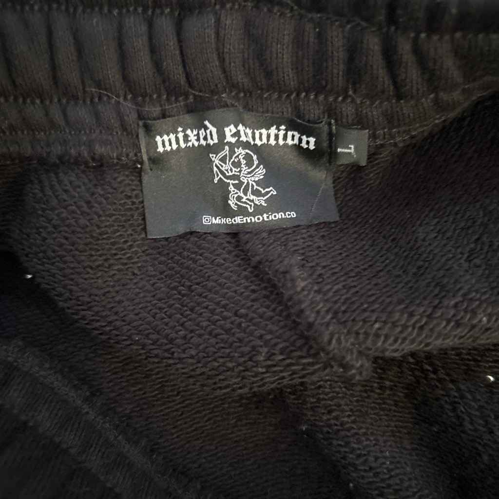 Mixed Emotion Men’s Sweat Shorts Black/White Logo Pattern Drawstring Regular