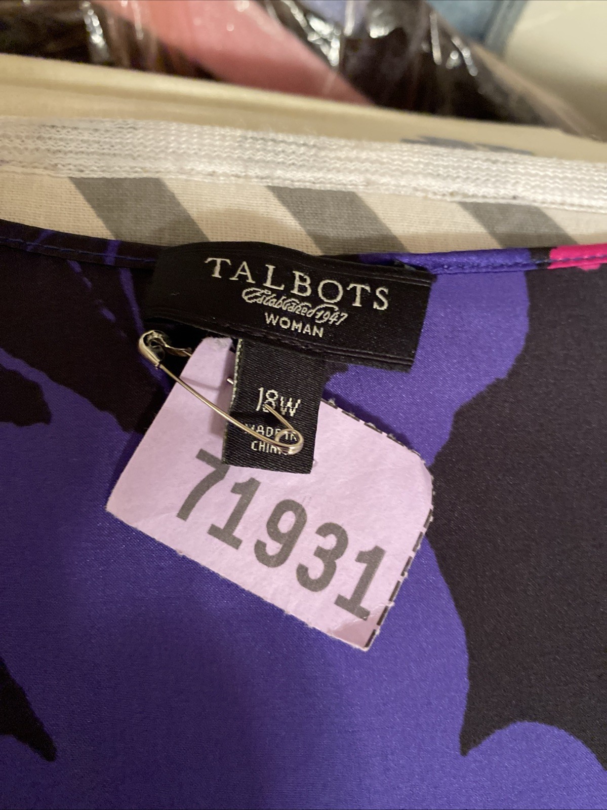 Talbots Wom +18W Multicolor 100% Silk Blouse Slit Sleeves