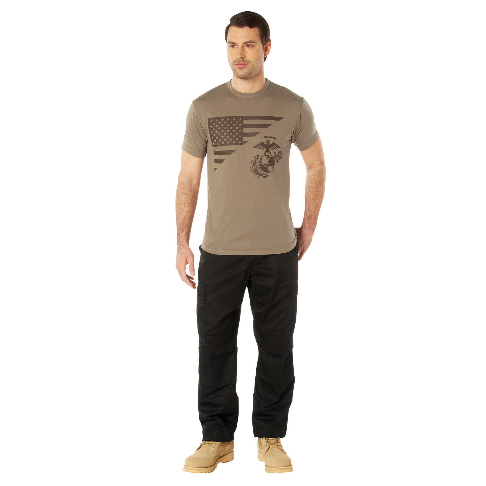 USMC Eagle Globe & Anchor Moisture Wicking T-Shirt – AR 670-1 Coyote Brown