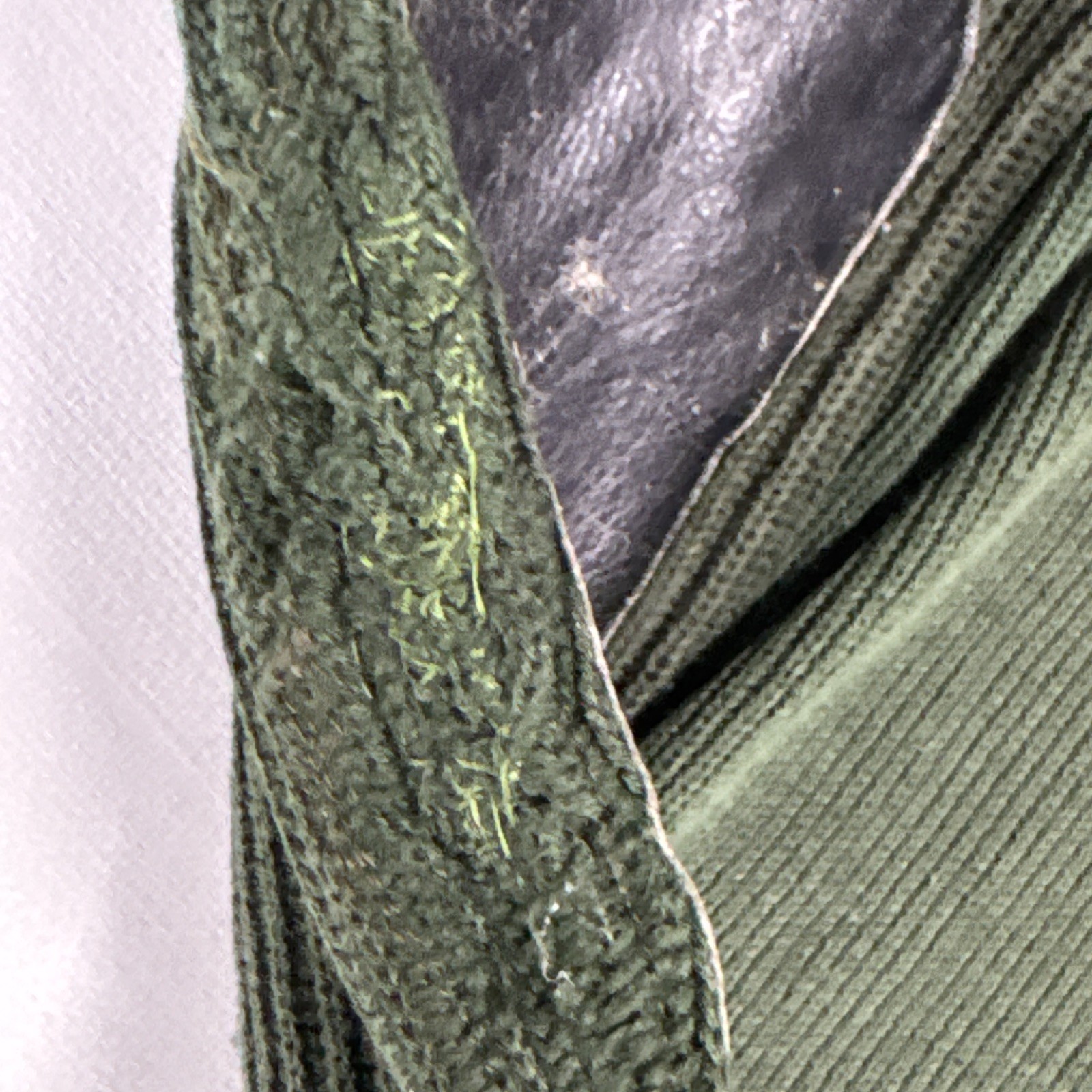Vintage ZIP CARDIGAN Mens L Green Ribbed Knit Mock Neck Elbow Pads Classic