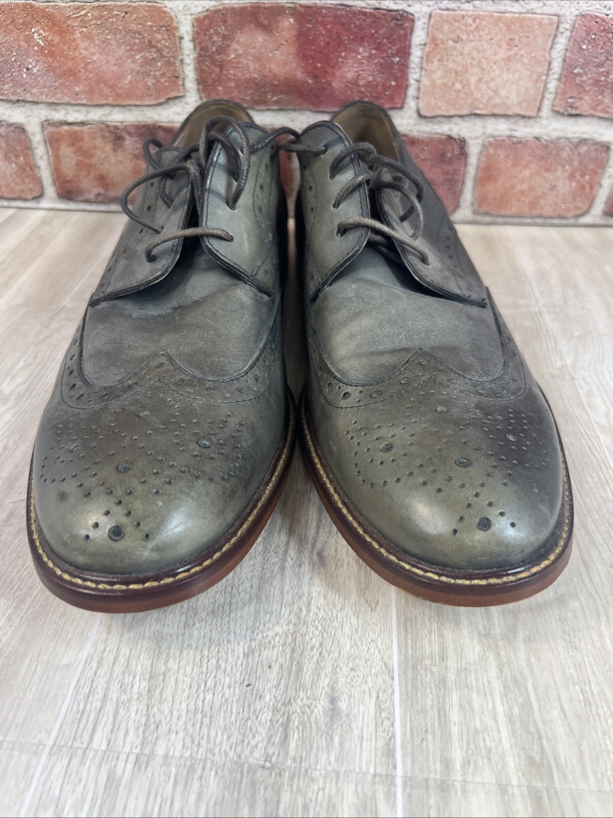 Joseph Abboud Mens Shoes Derby Oxford Gray Lace Wingtip Leather Size 10