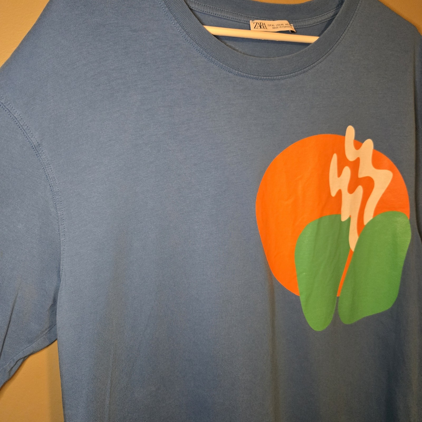 Zara Men’s Blue Graphic Print Tshirt Made In Portugal Size XL 100% Cotton Color