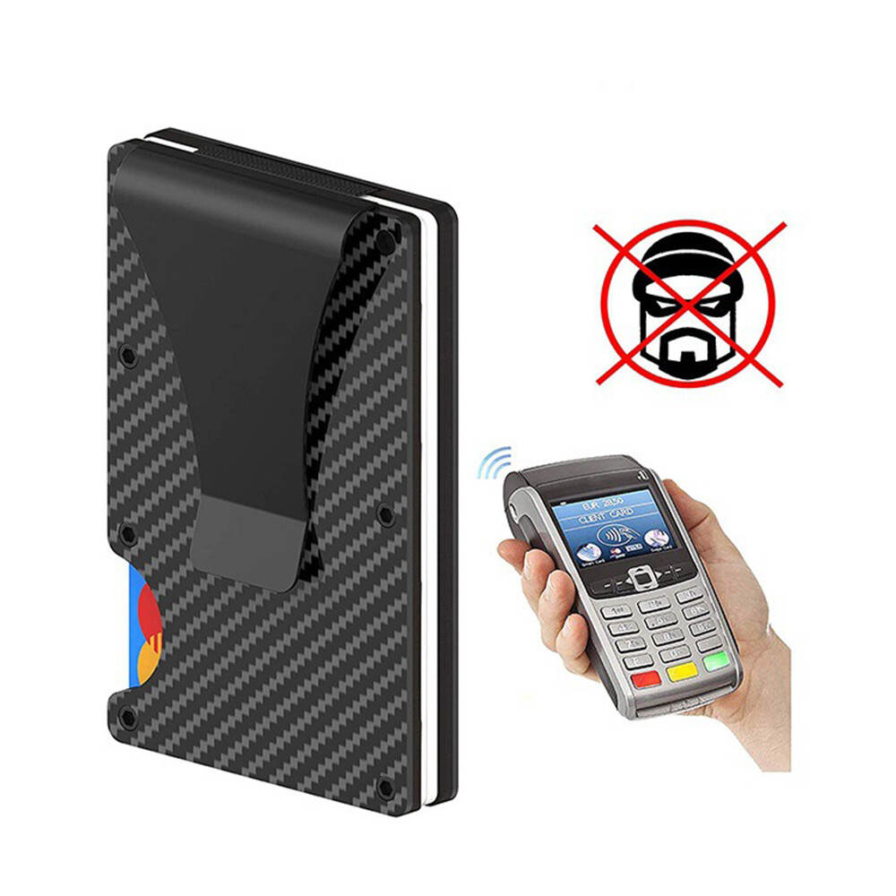 Men RFID Blocking Money Clip Minimalist Holder Carbon fiber Aluminum Wood USA