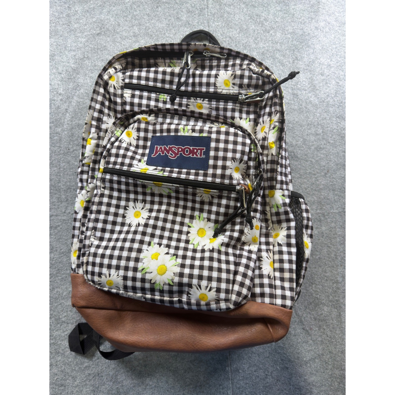 JanSport Cool Student Backpack Kids OS Black White Daisy Gingham Floral Bag