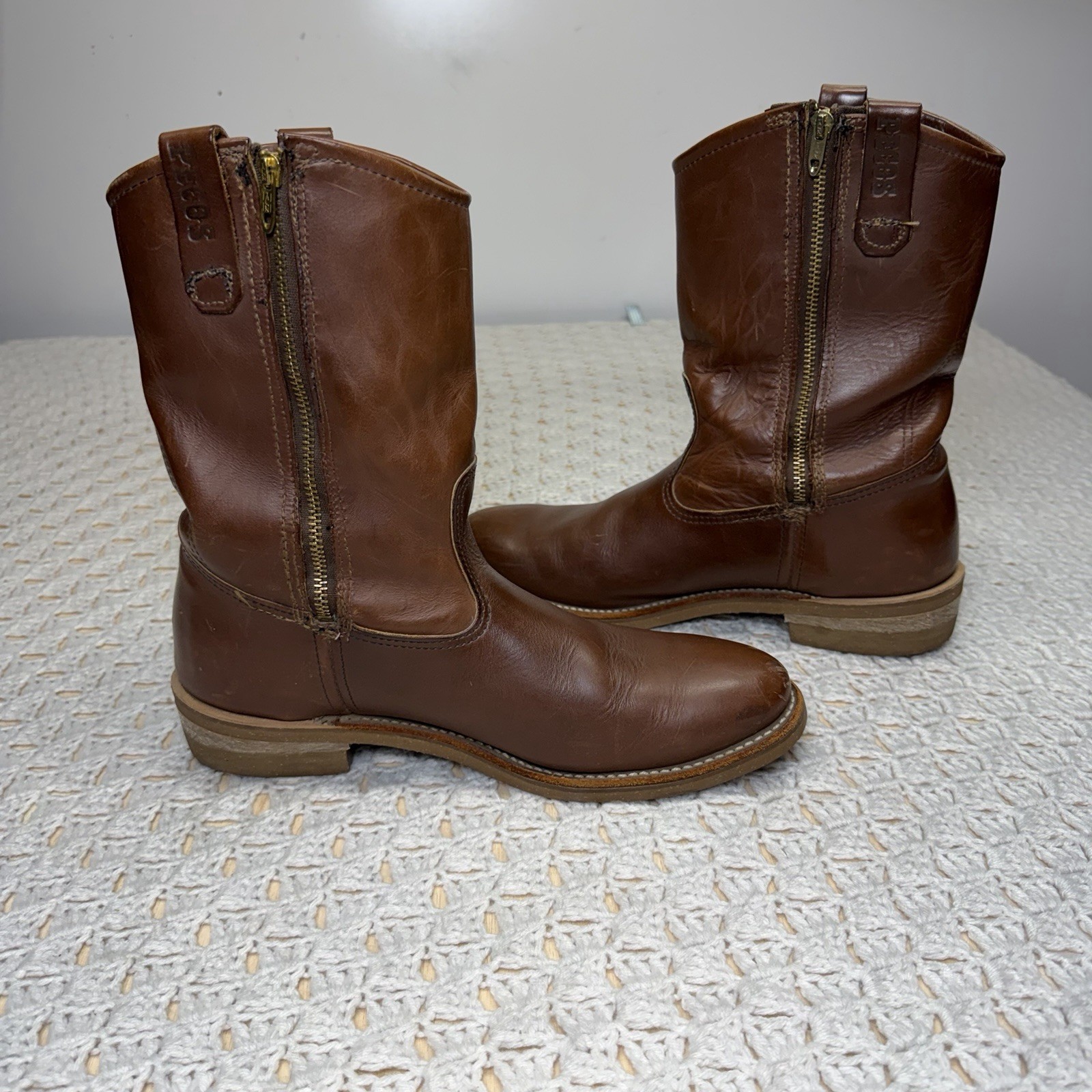 Red Wing Pecos Leather Boots Men’s 12 D Brown Cowboy Nailseat 1155 USA Made Zip