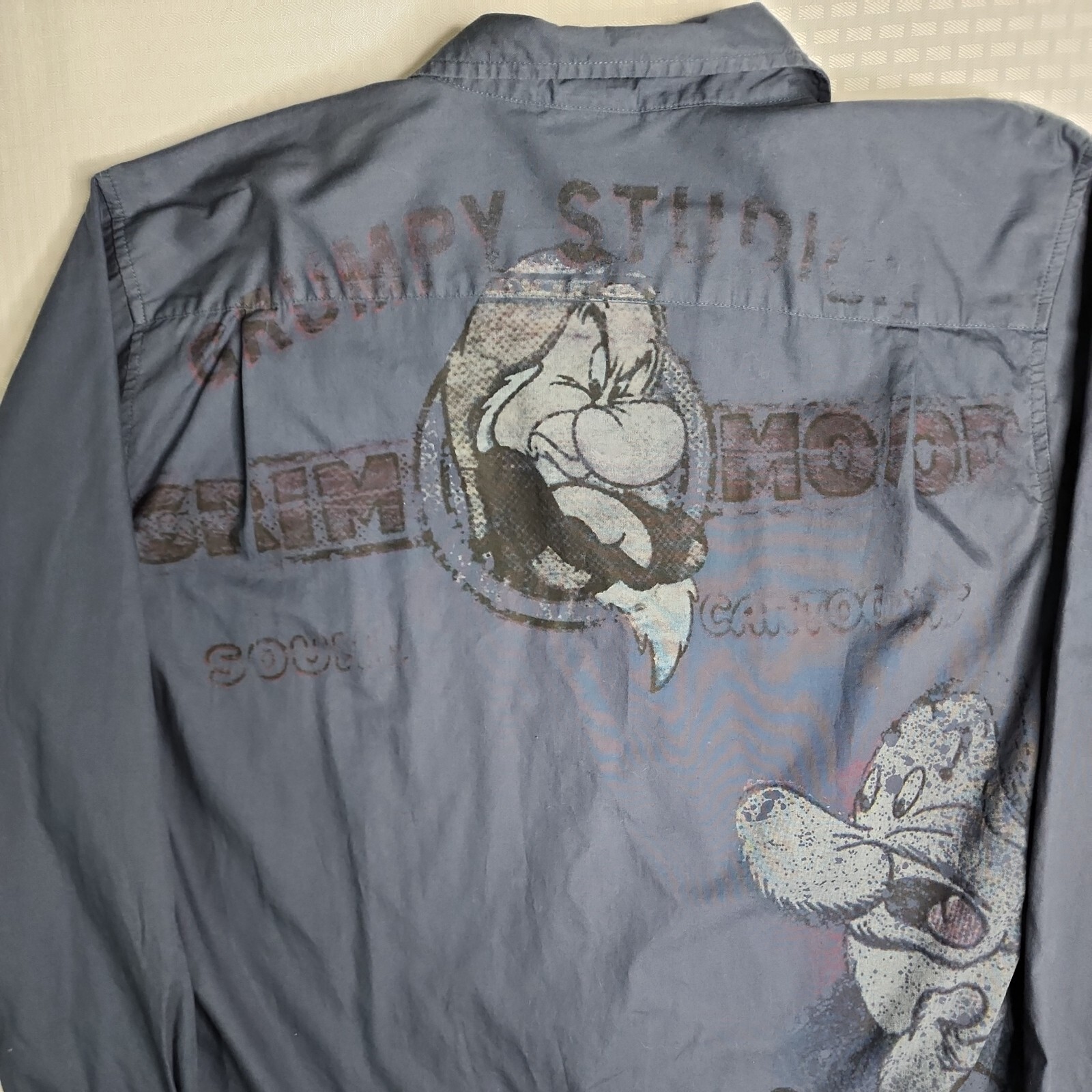 Disney Grumpy Button Up Shirt XL Blue Long Sleeve Grumpy Dwarf Snow White