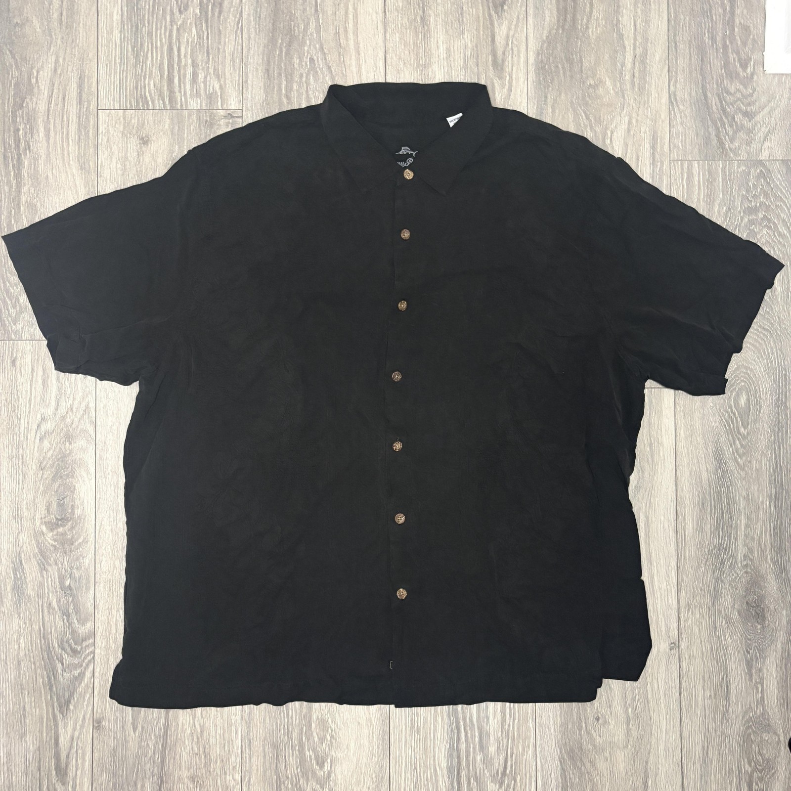 Tommy Bahama Shirt Mens 3XL Black Short Sleeve Camp Button Front Tonal Jacquard