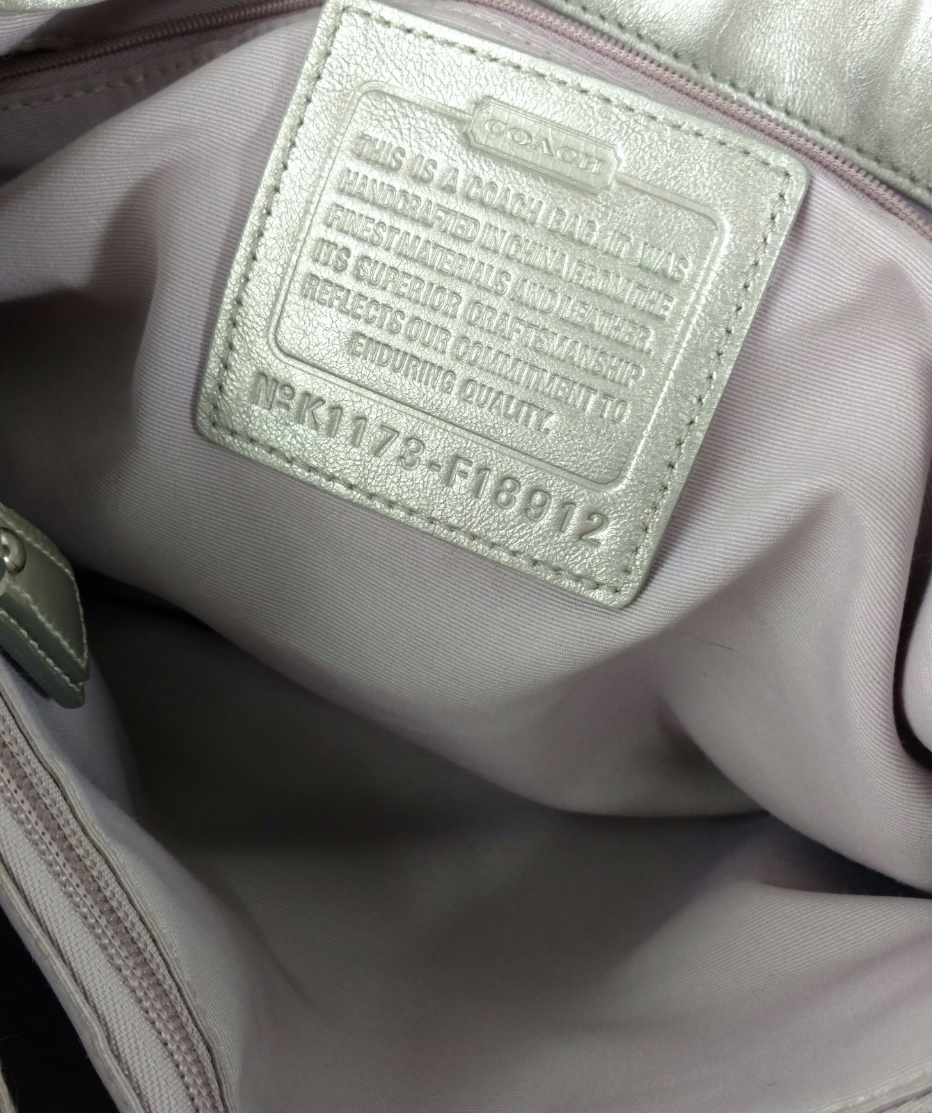 COACH TOTE SILVER SIGNATURE C JACQUARD/ LEATHER No. F18912 SATCHEL HANDBAG