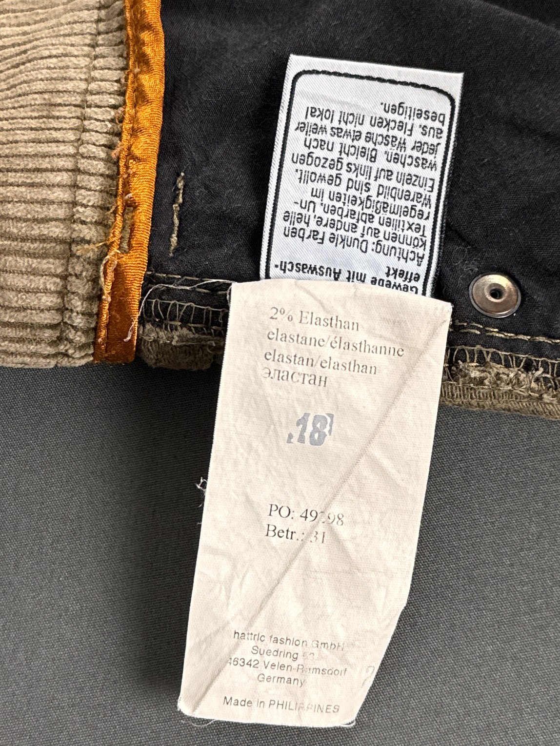 Hattric Tan Brown Corduroy Trousers 40×32 98% Cotton Stretch Smart Casual