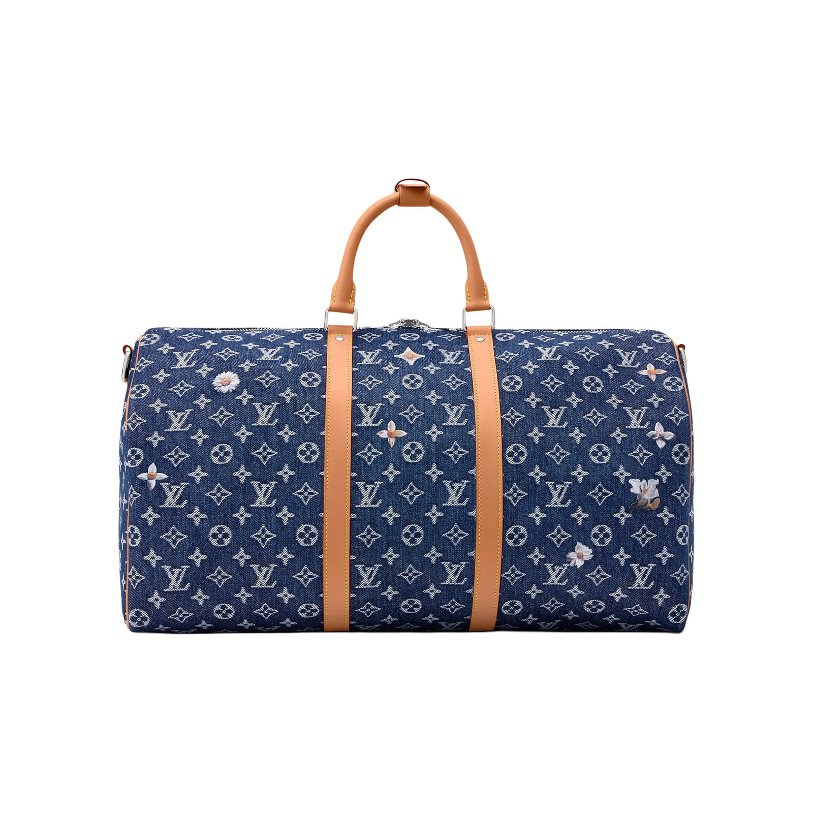 LOUIS VUITTON Keepall Bandoulière 50 Monogram Travel Bag Blue 19.7x9x11.4 in