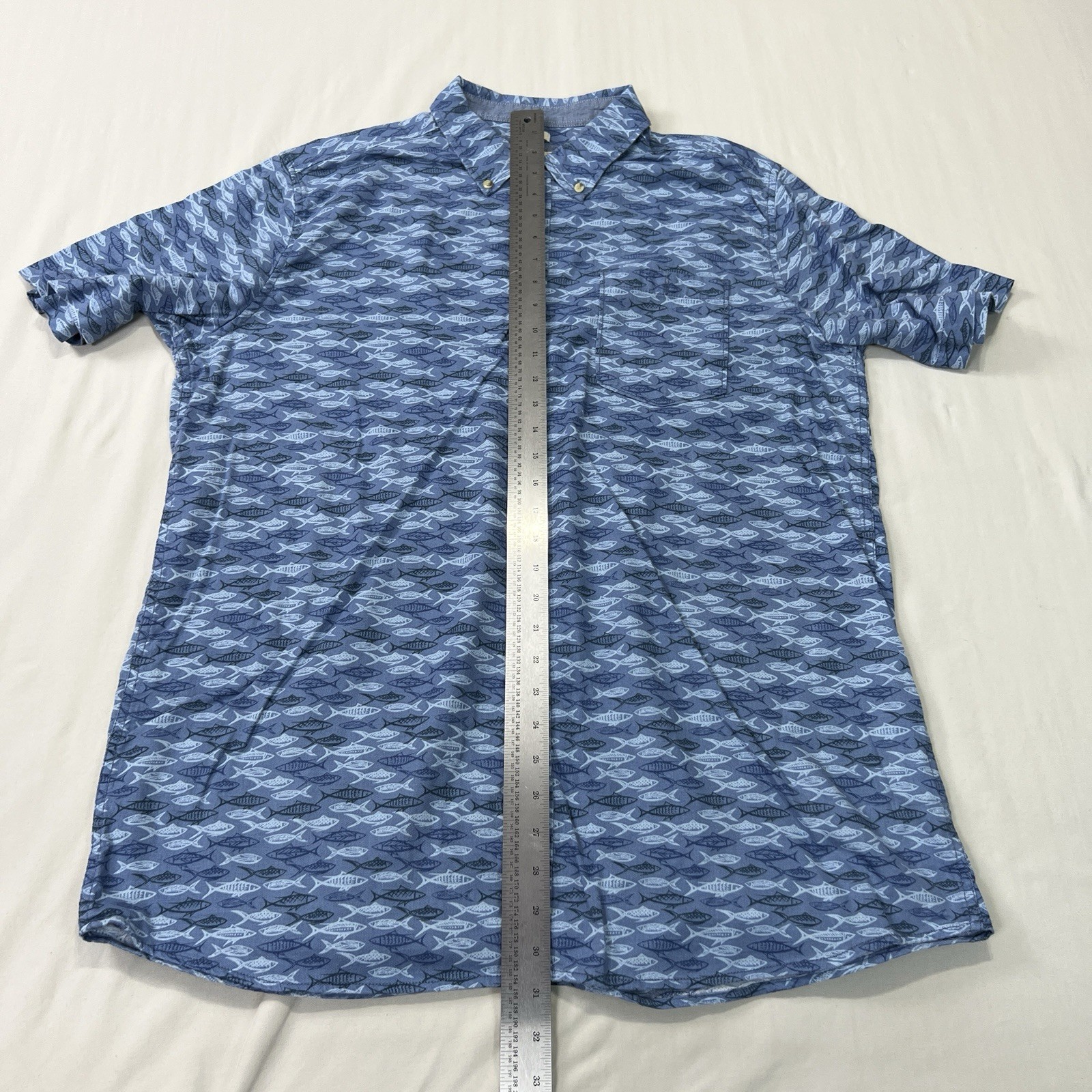 Field & Forest Shirt Mens XLT XL Tall Blue Bayside Fish Stretch Outdoor Fishing