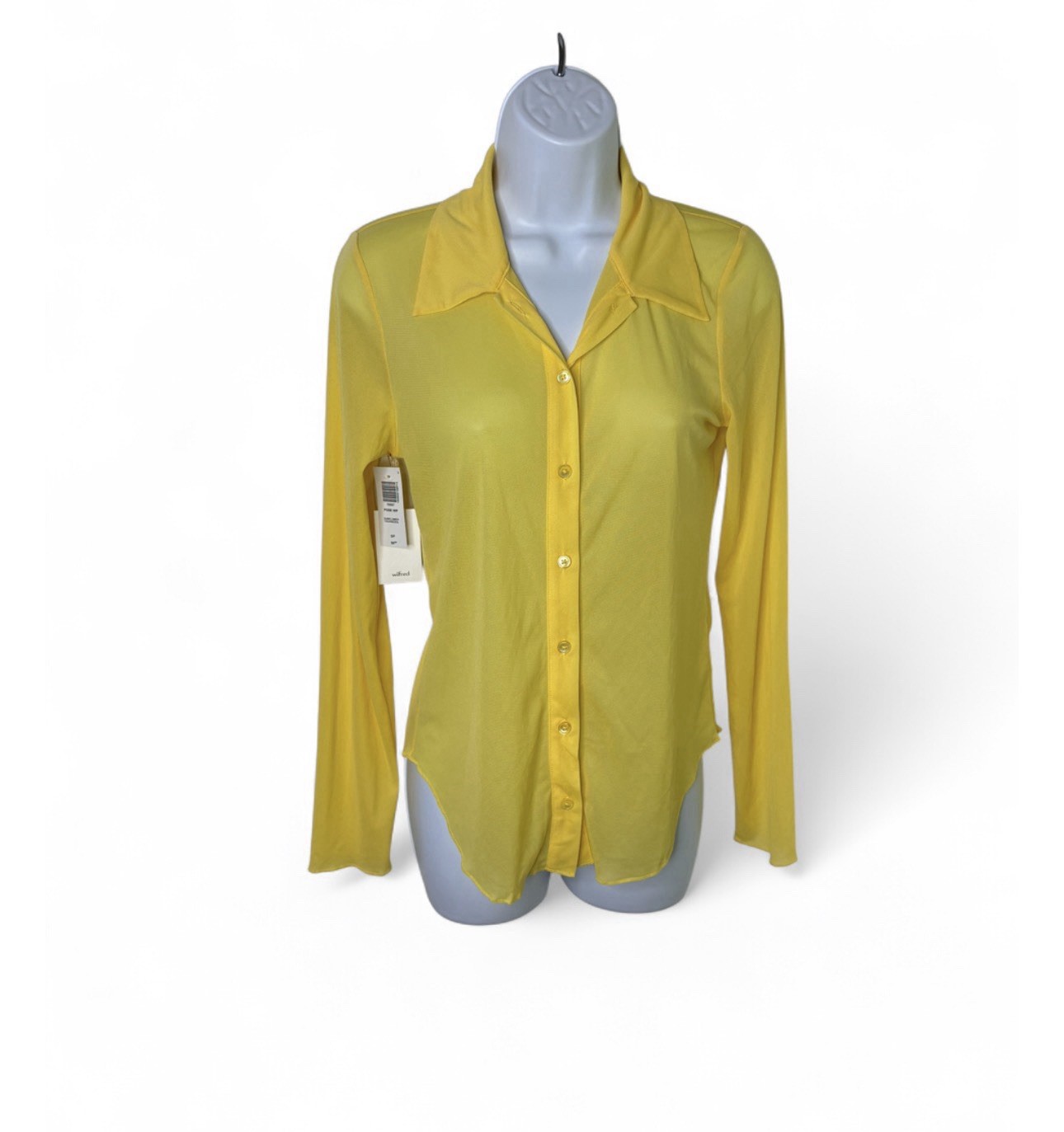 NWT Wilfred Aritzia Pose Hip Sheer Mesh Long Sleeve Button Up Blouse Sz Small