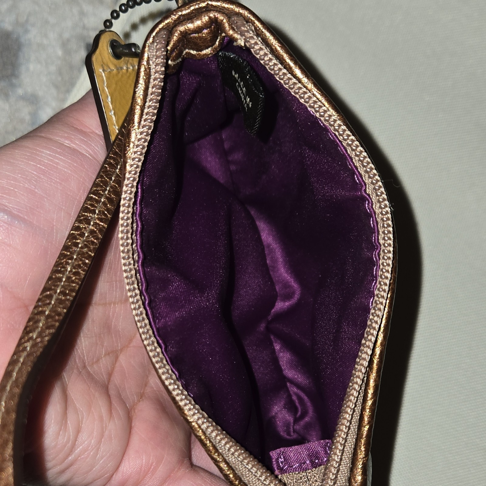 Coach Metallic Bronze Wristlet Zip Wallet Pouch w/ Wrist Strap Hangtag