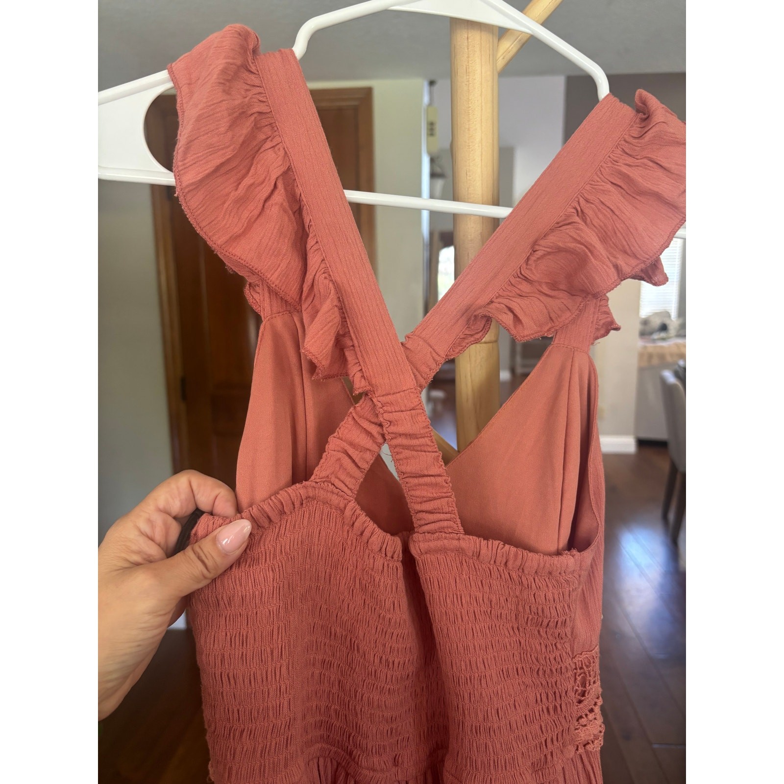 Sincerely Jules Terracotta Rose Crochet Ruffle Flutter Strap Mini Dress S NWT